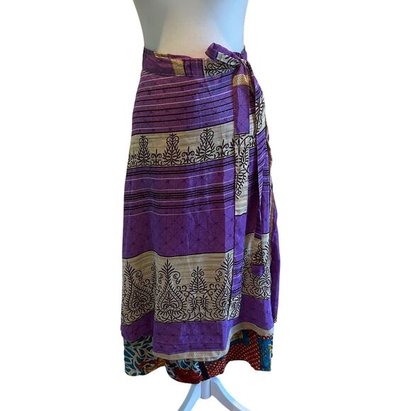 100% Silk Wrap Maxi Skirt Made in India Reversible Boho Colorful Gypsy - Picture 1 of 11